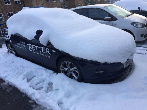 Better Driver Training Car under snow.
